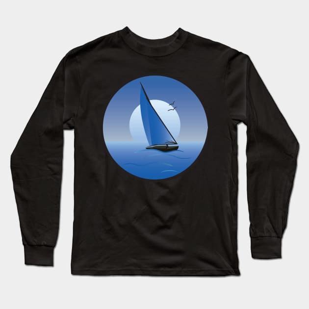 Sailboat with a Blue Moon Long Sleeve T-Shirt by PauHanaDesign